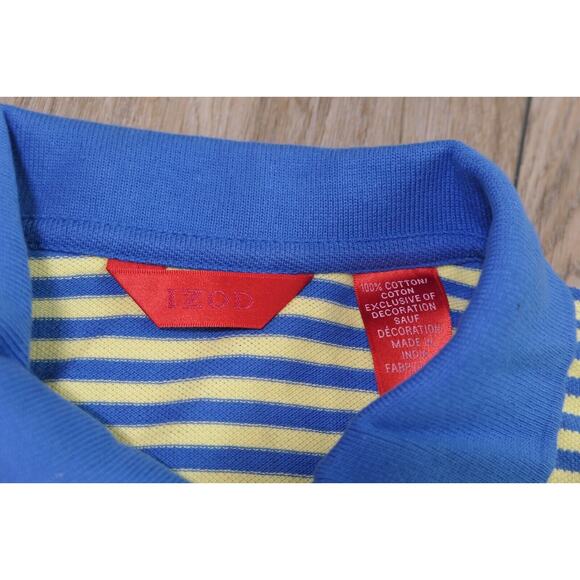 IZOD Striped Men's Large Cotton Polo Shirt w/ Embroidered IZ Logo - Blue Yellow - Picture 2 of 11